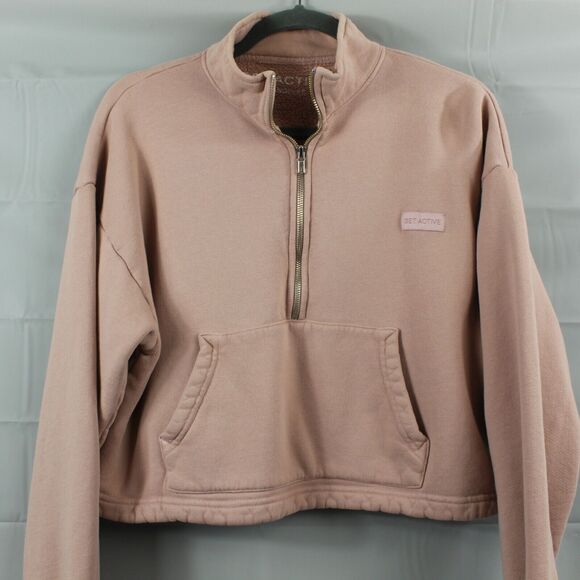 Set Active Sweatshirt Womens Small Half Zip Pullover Light Pink Cropped Gym Yoga - Picture 2 of 11